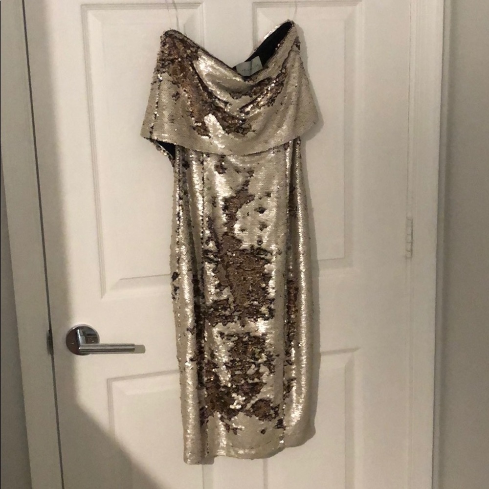 Strapless sequin dress.